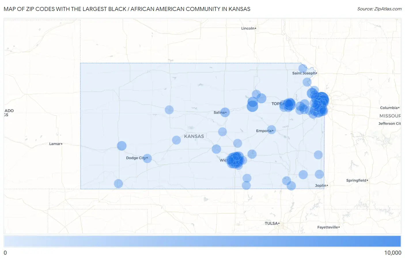 Zip Codes with the Largest Black / African American Community in Kansas Map
