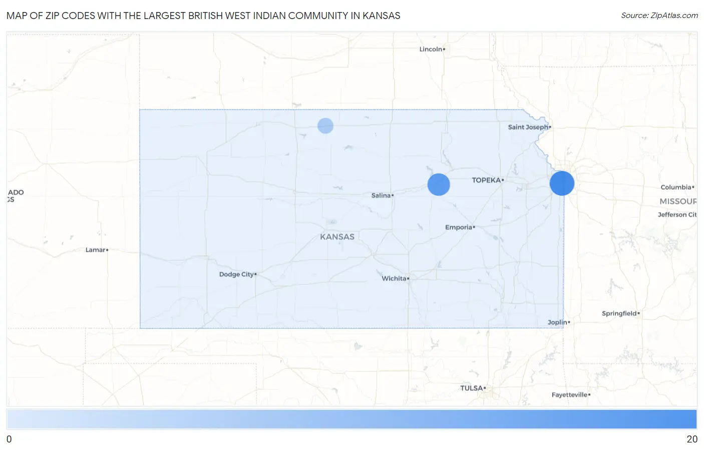 Zip Codes with the Largest British West Indian Community in Kansas Map