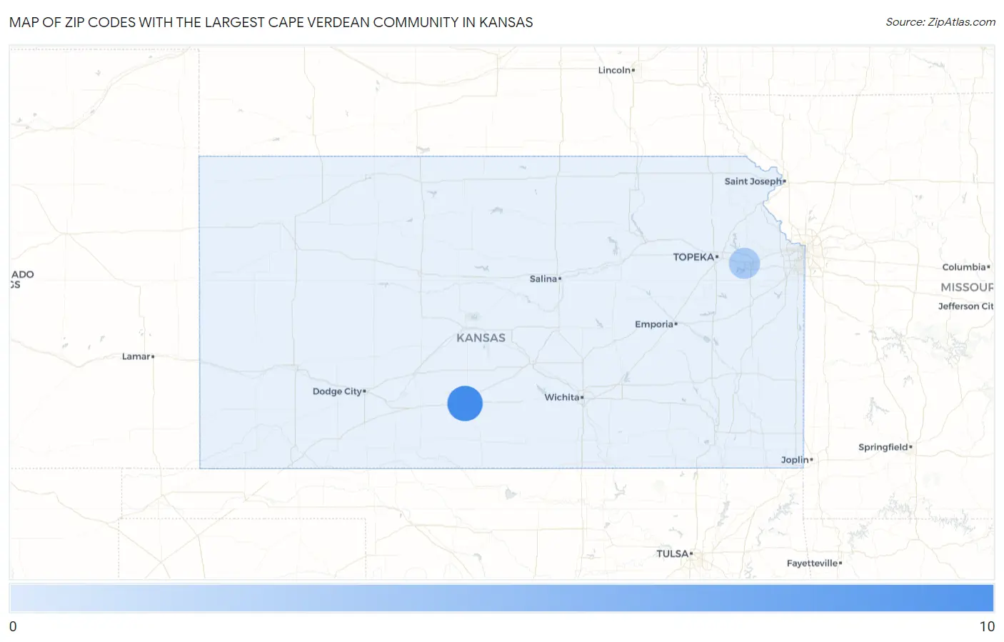 Zip Codes with the Largest Cape Verdean Community in Kansas Map