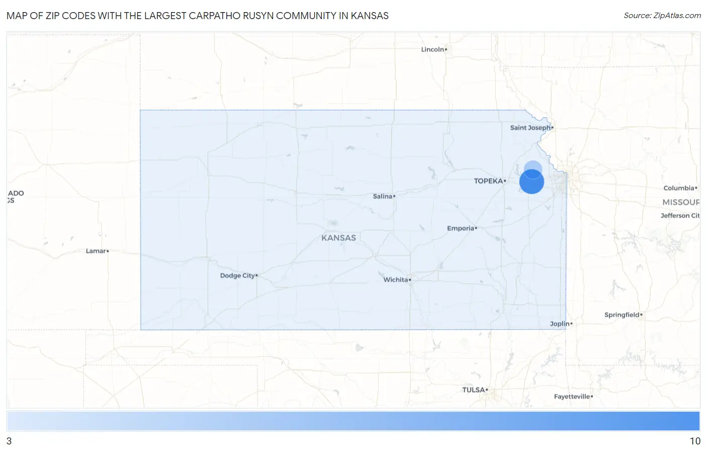 Zip Codes with the Largest Carpatho Rusyn Community in Kansas Map