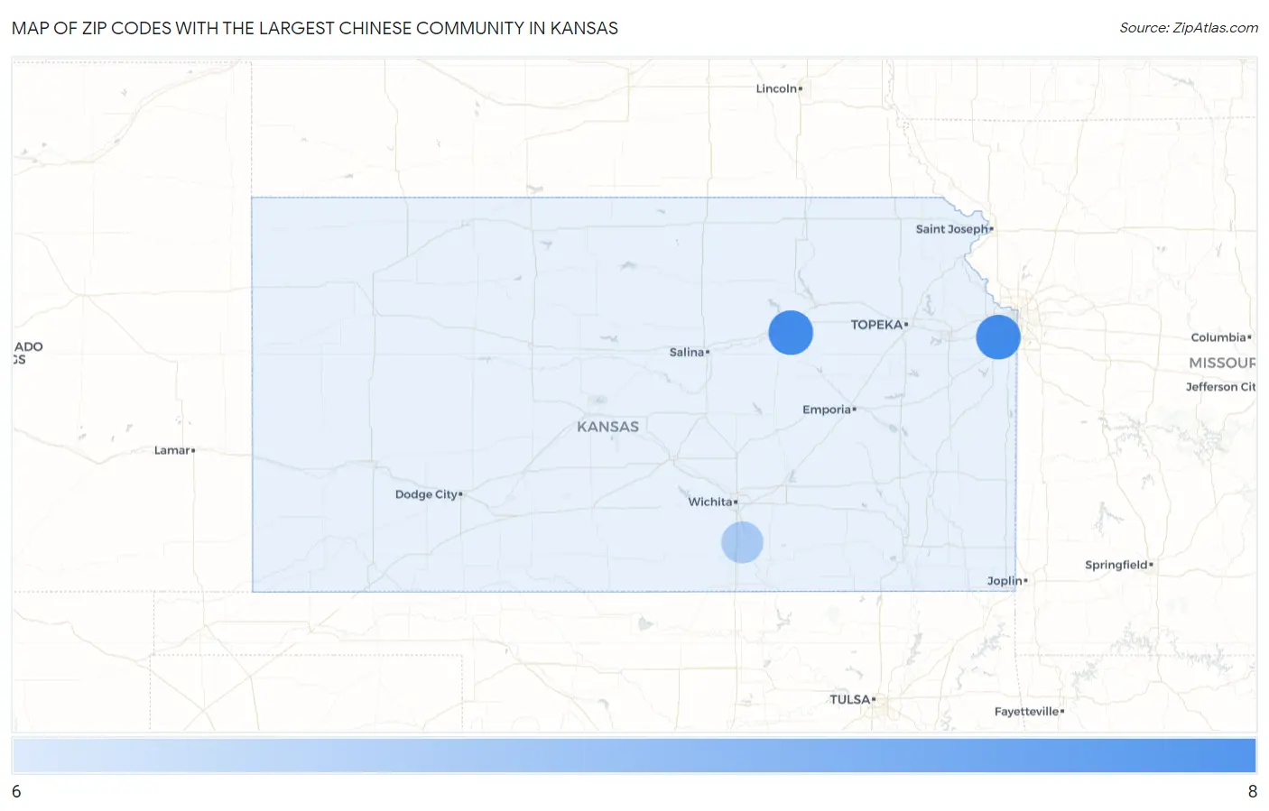 Zip Codes with the Largest Chinese Community in Kansas Map