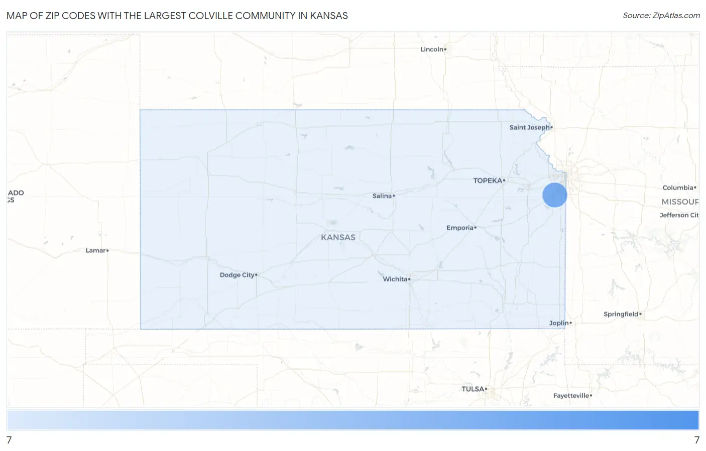 Zip Codes with the Largest Colville Community in Kansas Map