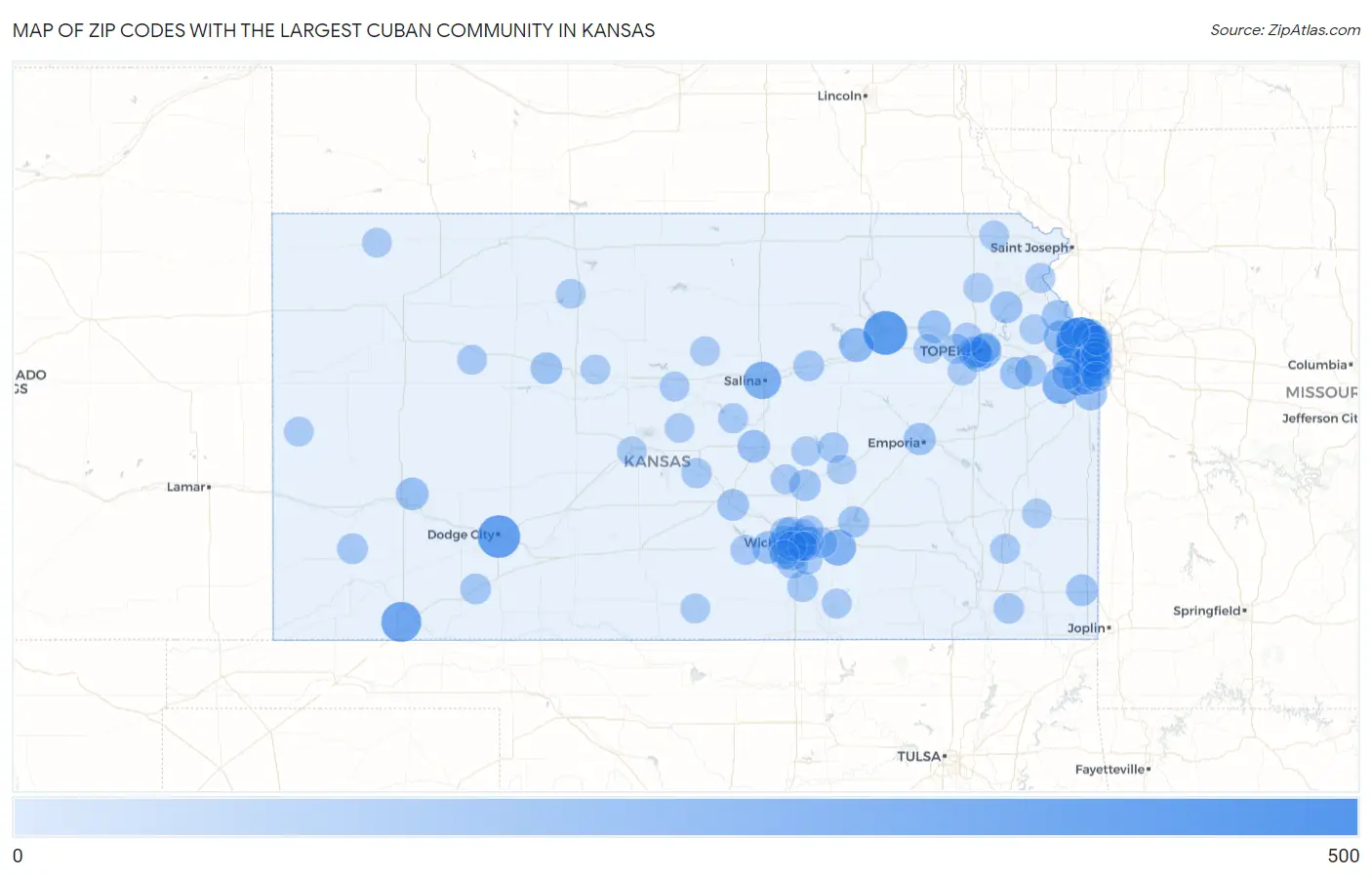 Zip Codes with the Largest Cuban Community in Kansas Map