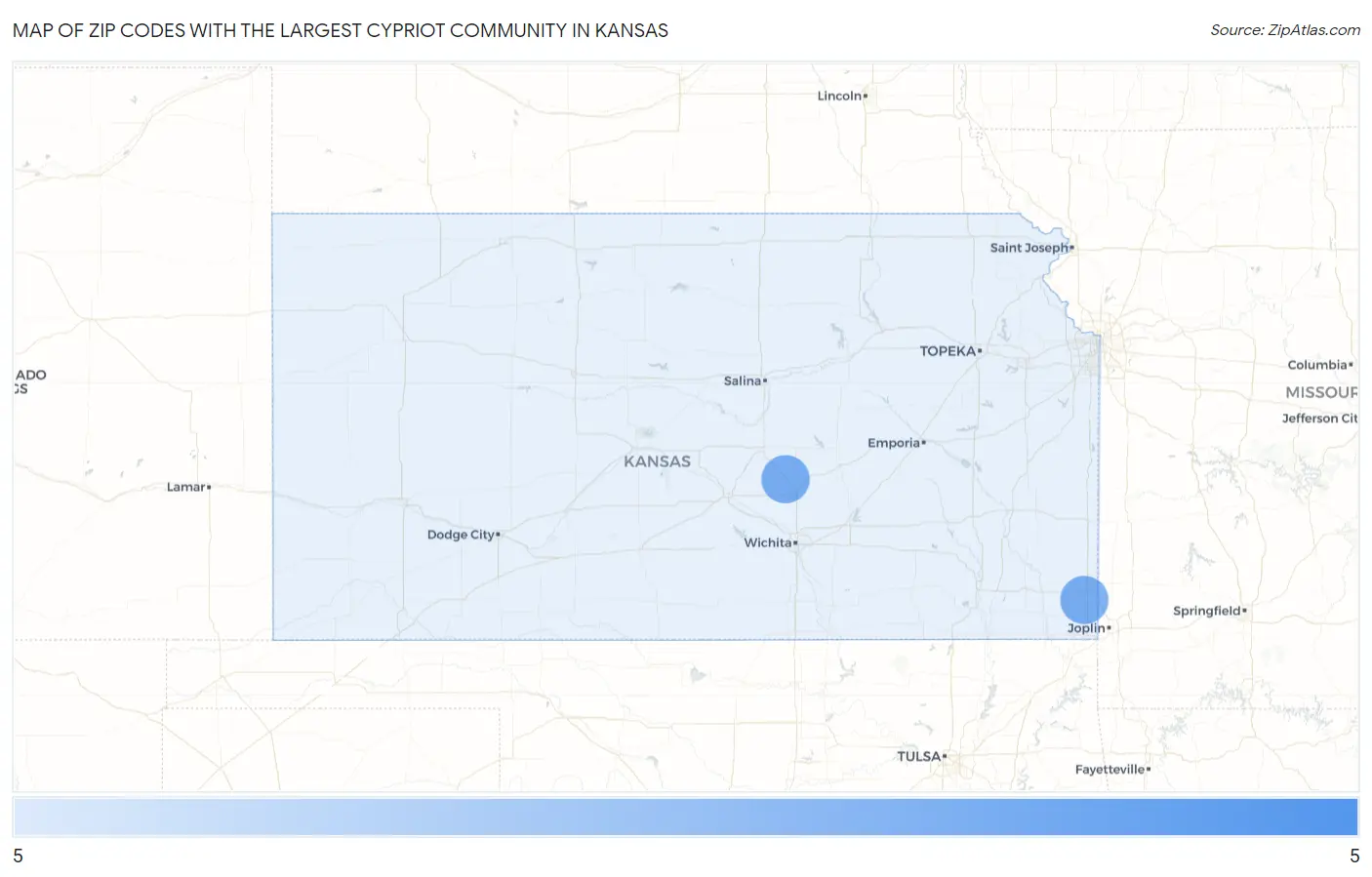 Zip Codes with the Largest Cypriot Community in Kansas Map