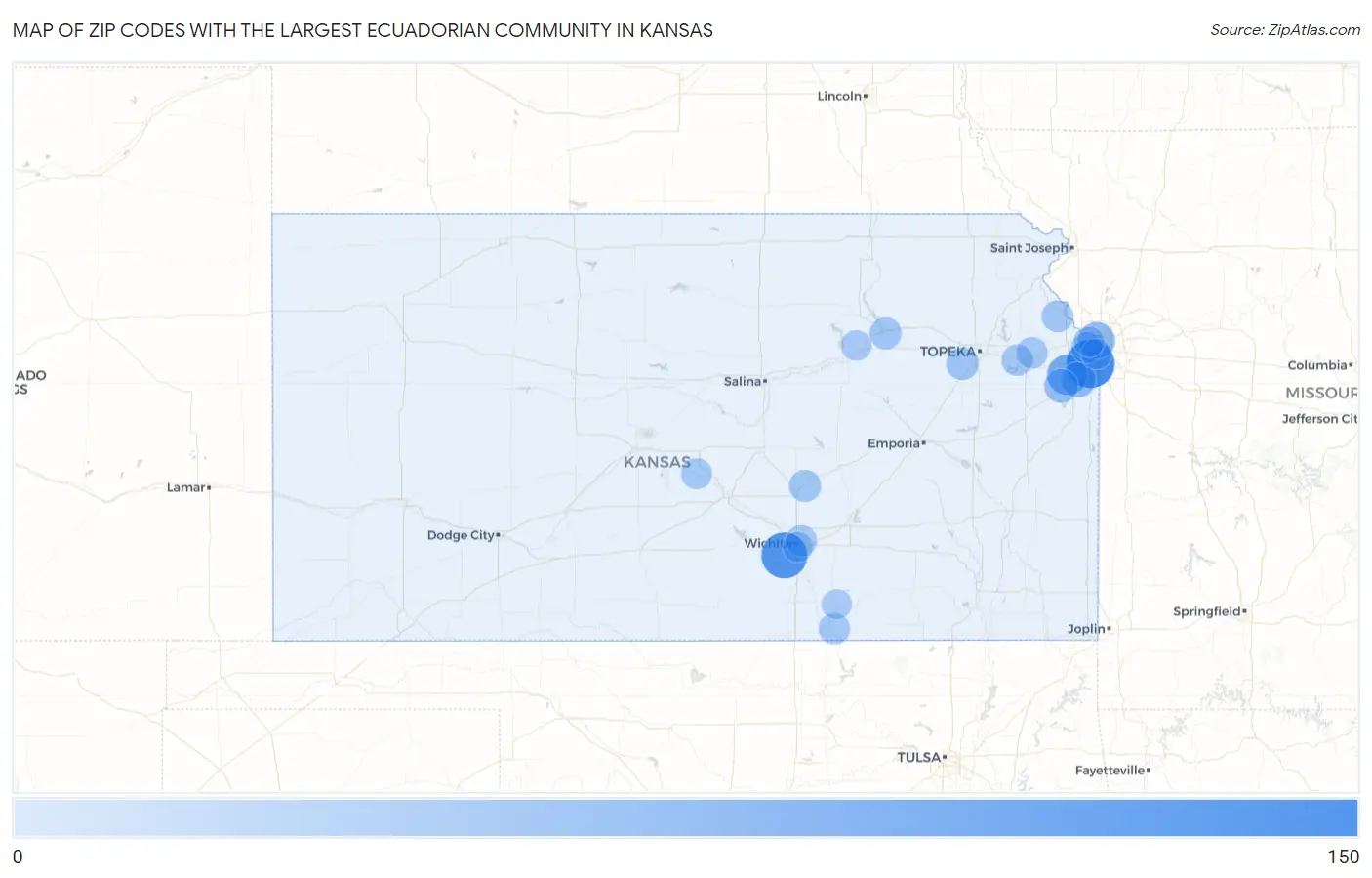 Zip Codes with the Largest Ecuadorian Community in Kansas Map