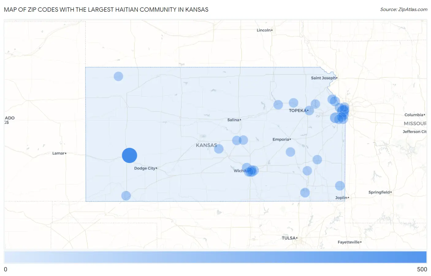 Zip Codes with the Largest Haitian Community in Kansas Map