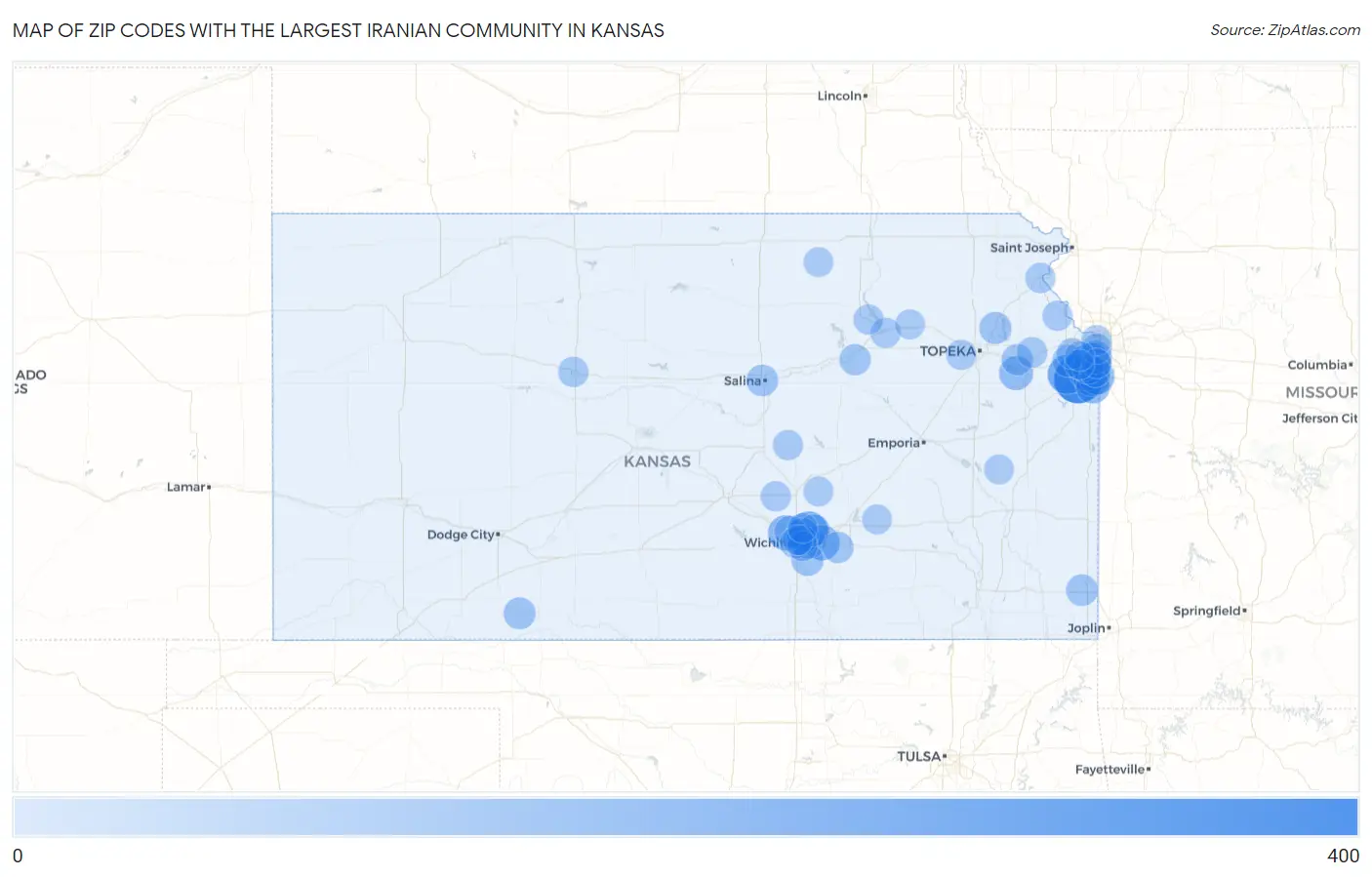 Zip Codes with the Largest Iranian Community in Kansas Map