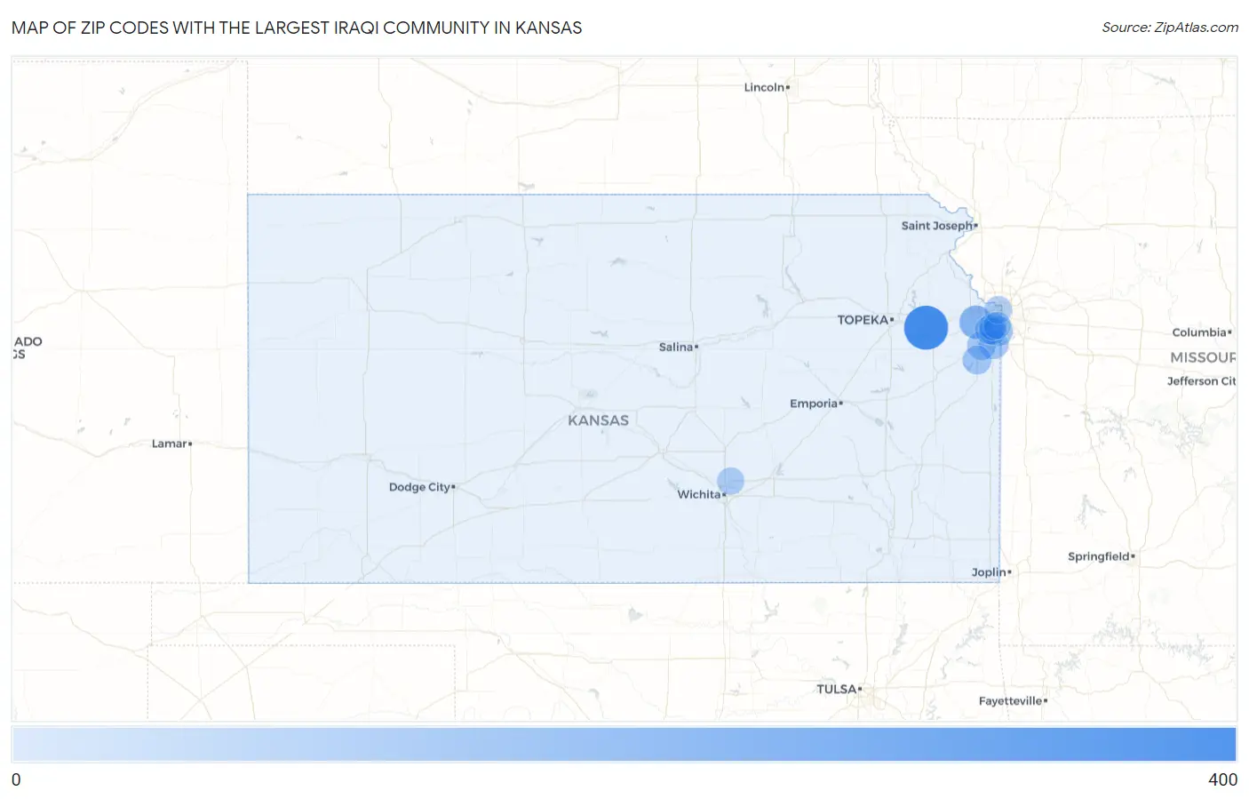 Zip Codes with the Largest Iraqi Community in Kansas Map