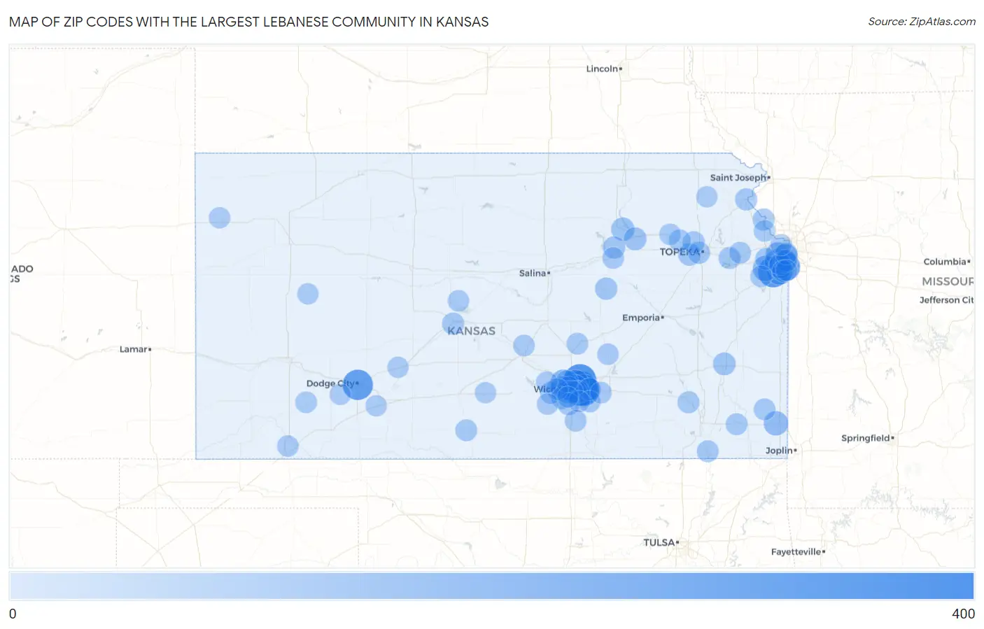 Zip Codes with the Largest Lebanese Community in Kansas Map