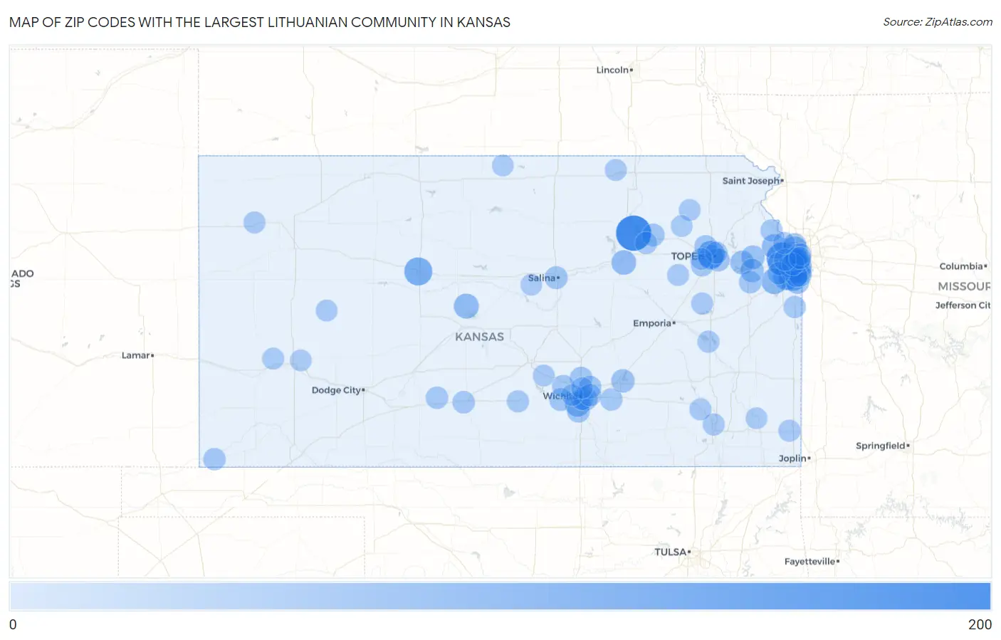 Zip Codes with the Largest Lithuanian Community in Kansas Map