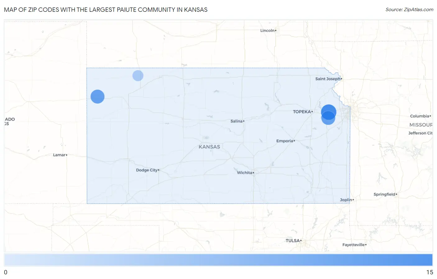 Zip Codes with the Largest Paiute Community in Kansas Map