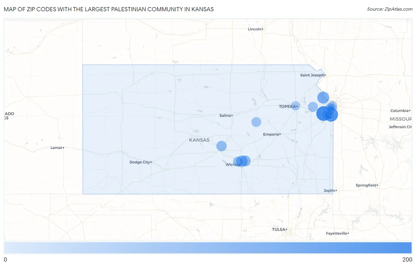Zip Codes with the Largest Palestinian Community in Kansas Map