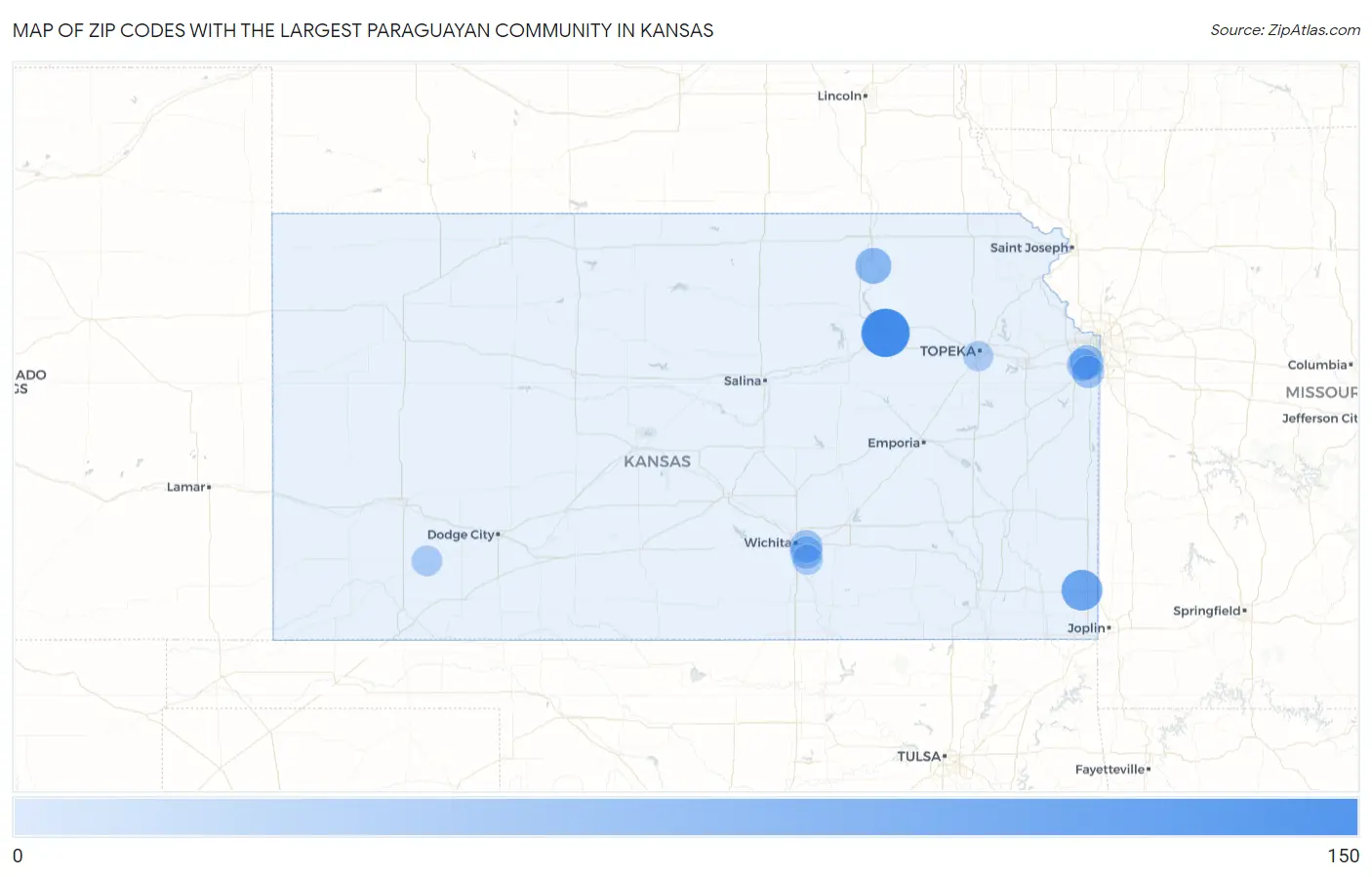 Zip Codes with the Largest Paraguayan Community in Kansas Map