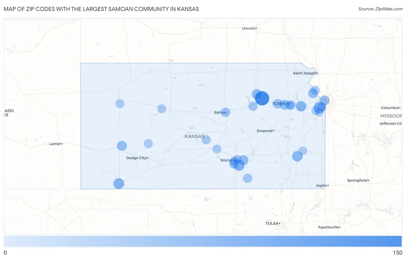 Zip Codes with the Largest Samoan Community in Kansas Map