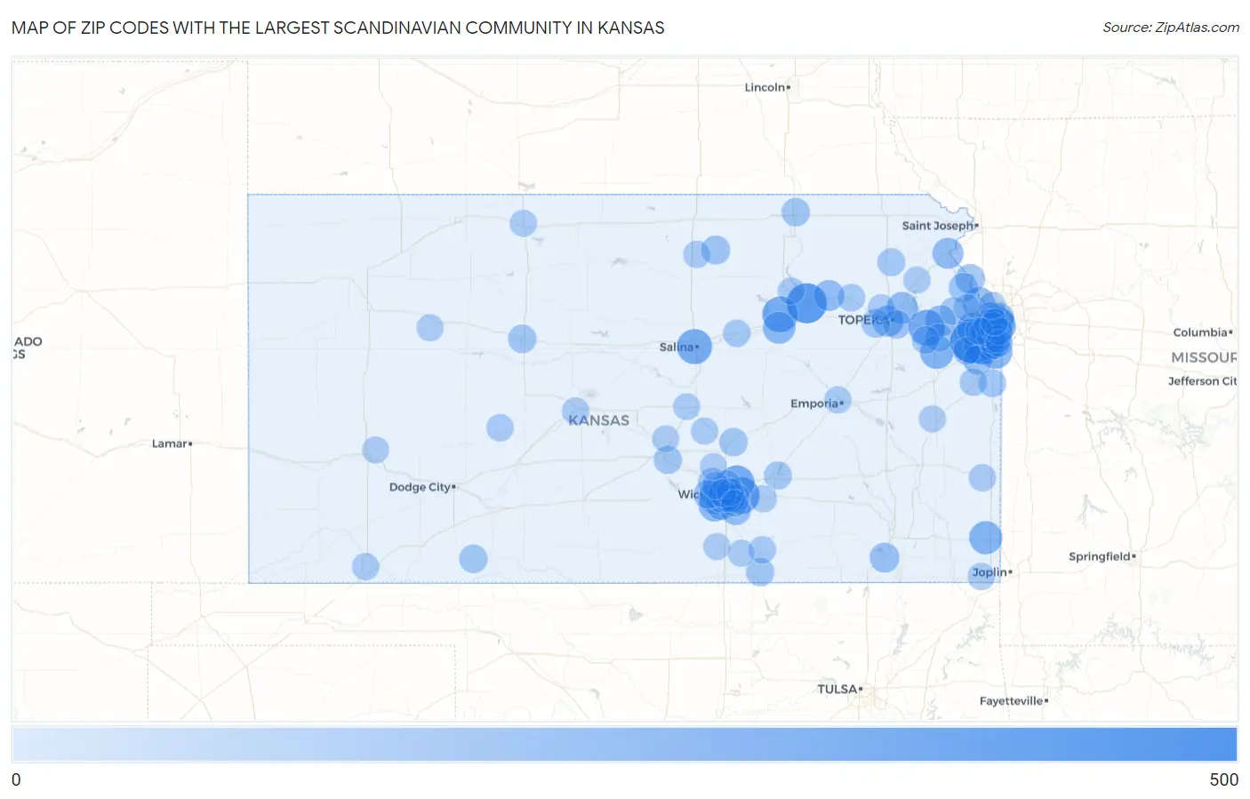 Zip Codes with the Largest Scandinavian Community in Kansas Map