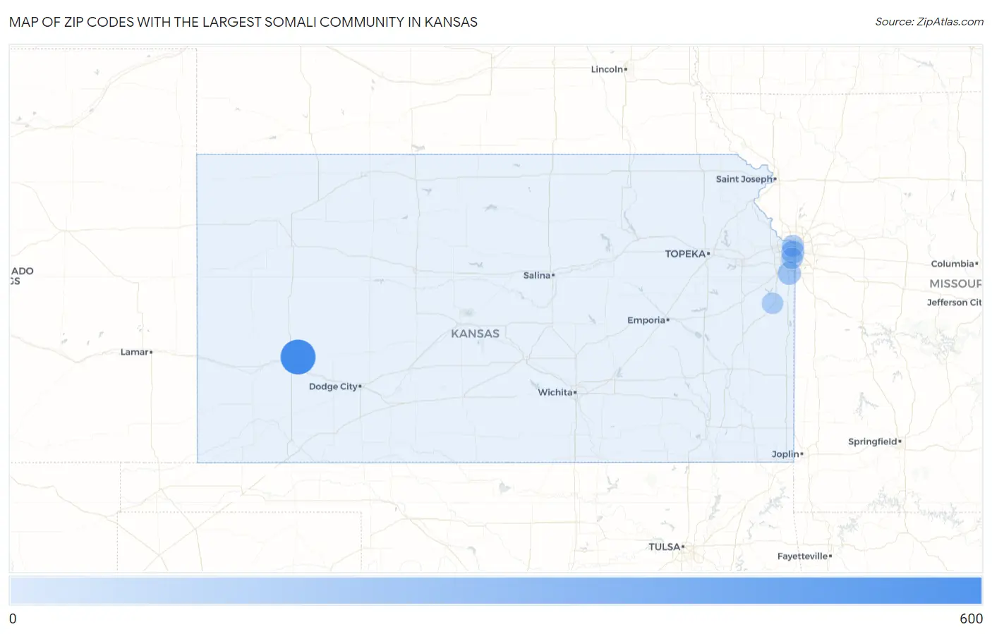 Zip Codes with the Largest Somali Community in Kansas Map