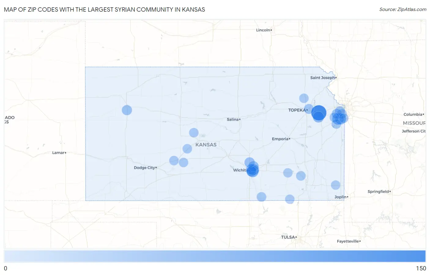 Zip Codes with the Largest Syrian Community in Kansas Map