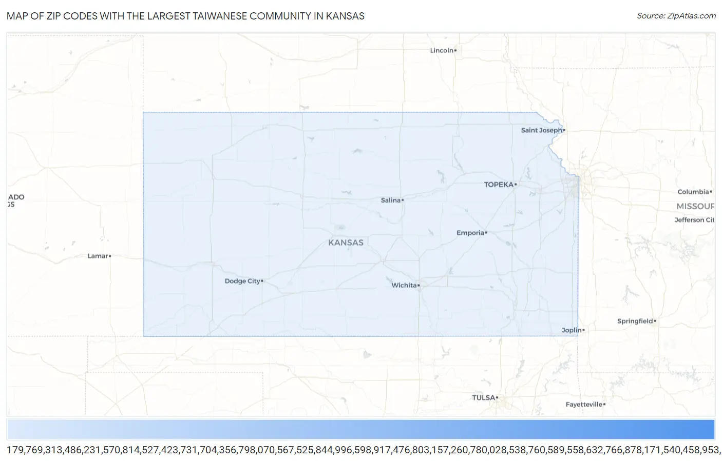 Zip Codes with the Largest Taiwanese Community in Kansas Map