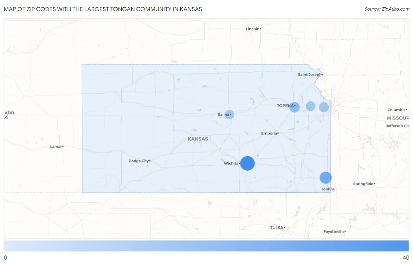 Zip Codes with the Largest Tongan Community in Kansas Map