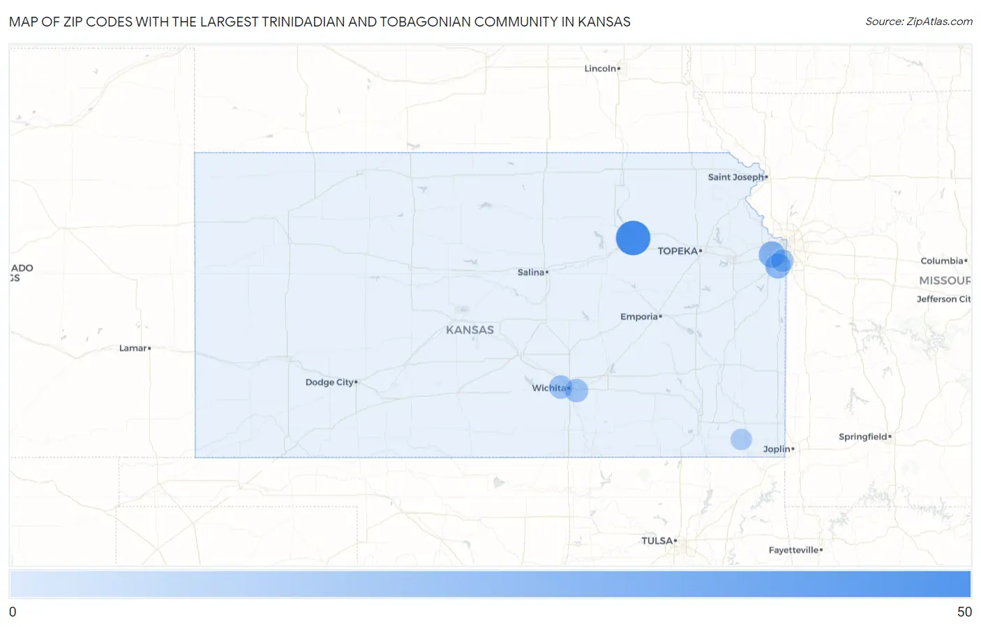 Zip Codes with the Largest Trinidadian and Tobagonian Community in Kansas Map