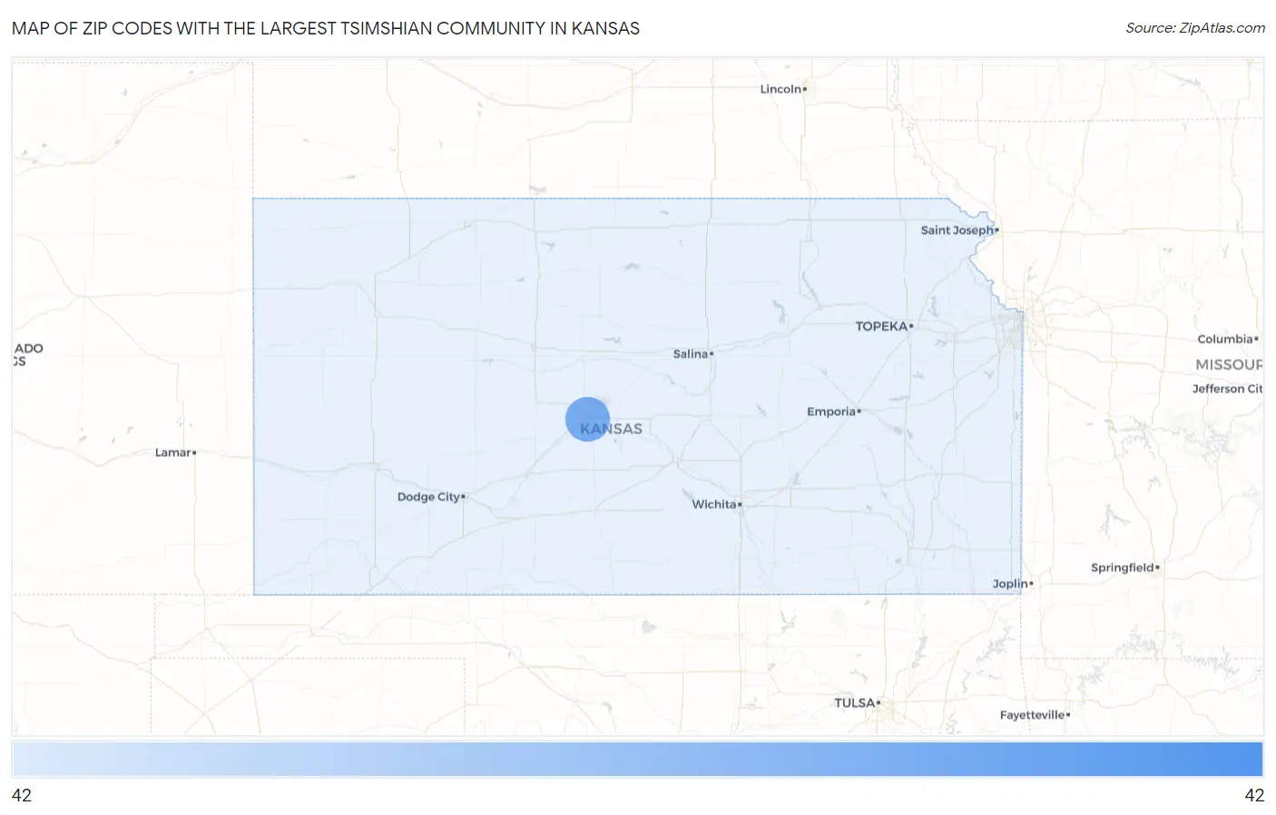 Zip Codes with the Largest Tsimshian Community in Kansas Map