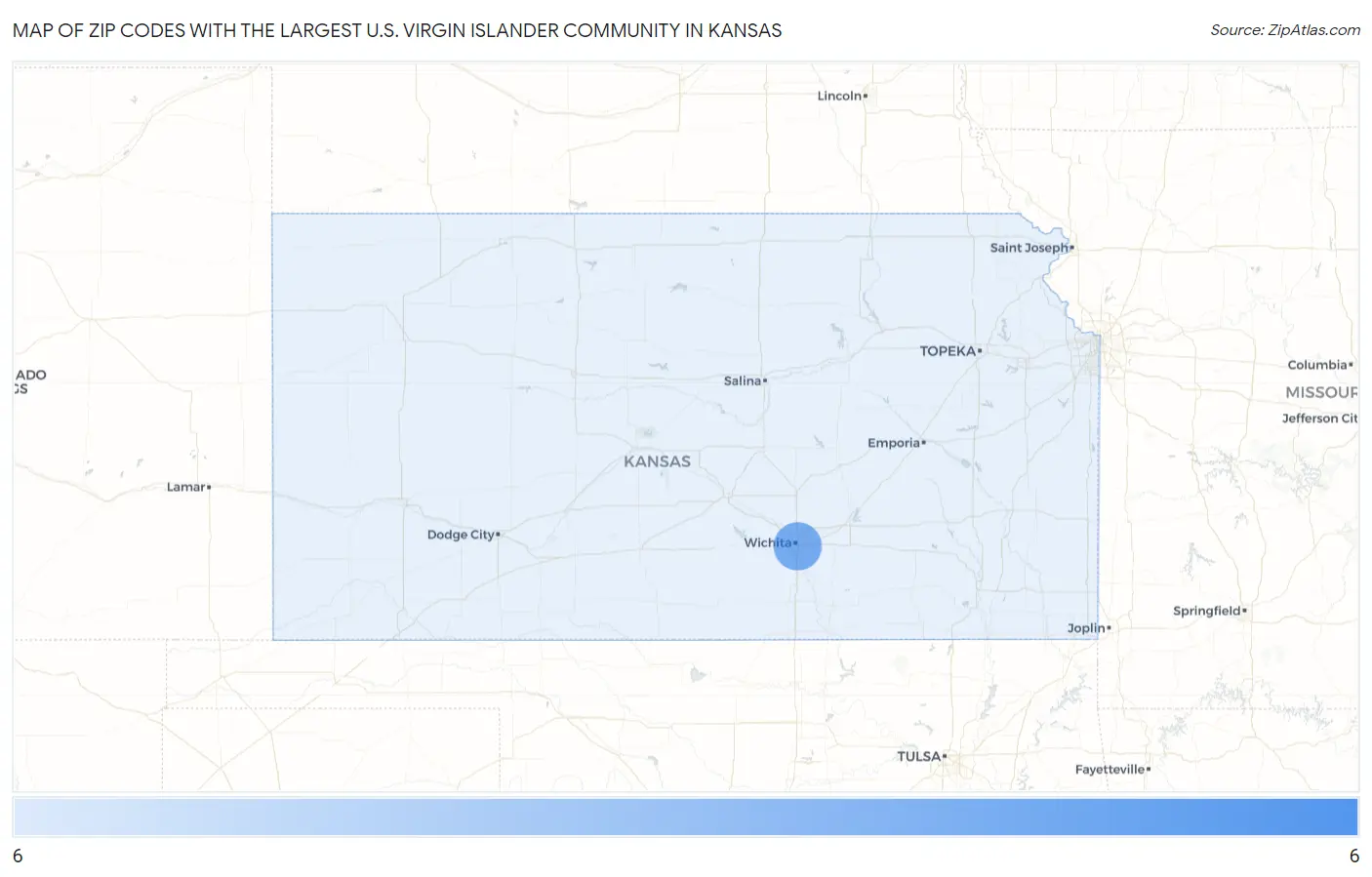 Zip Codes with the Largest U.S. Virgin Islander Community in Kansas Map