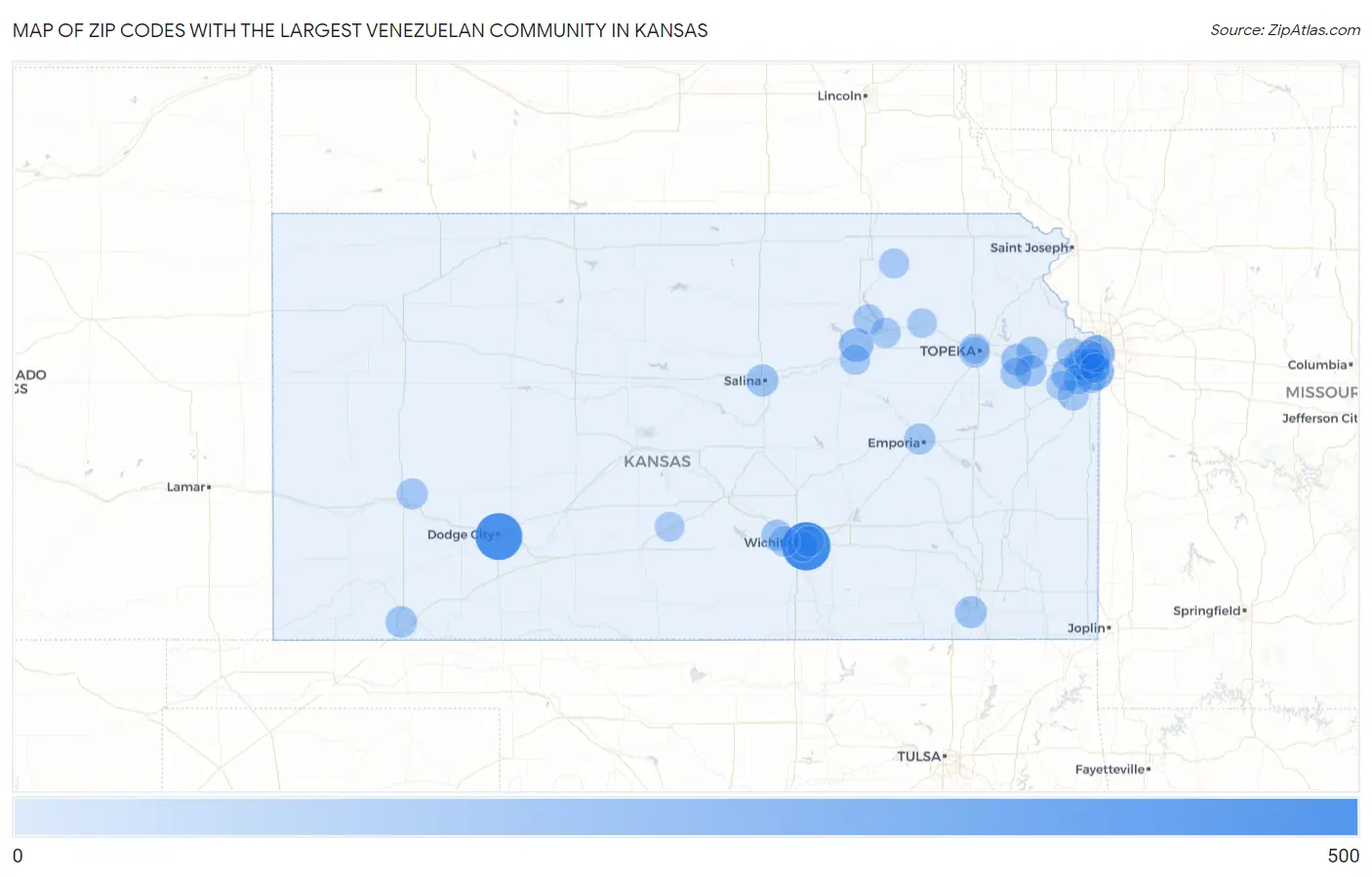 Zip Codes with the Largest Venezuelan Community in Kansas Map