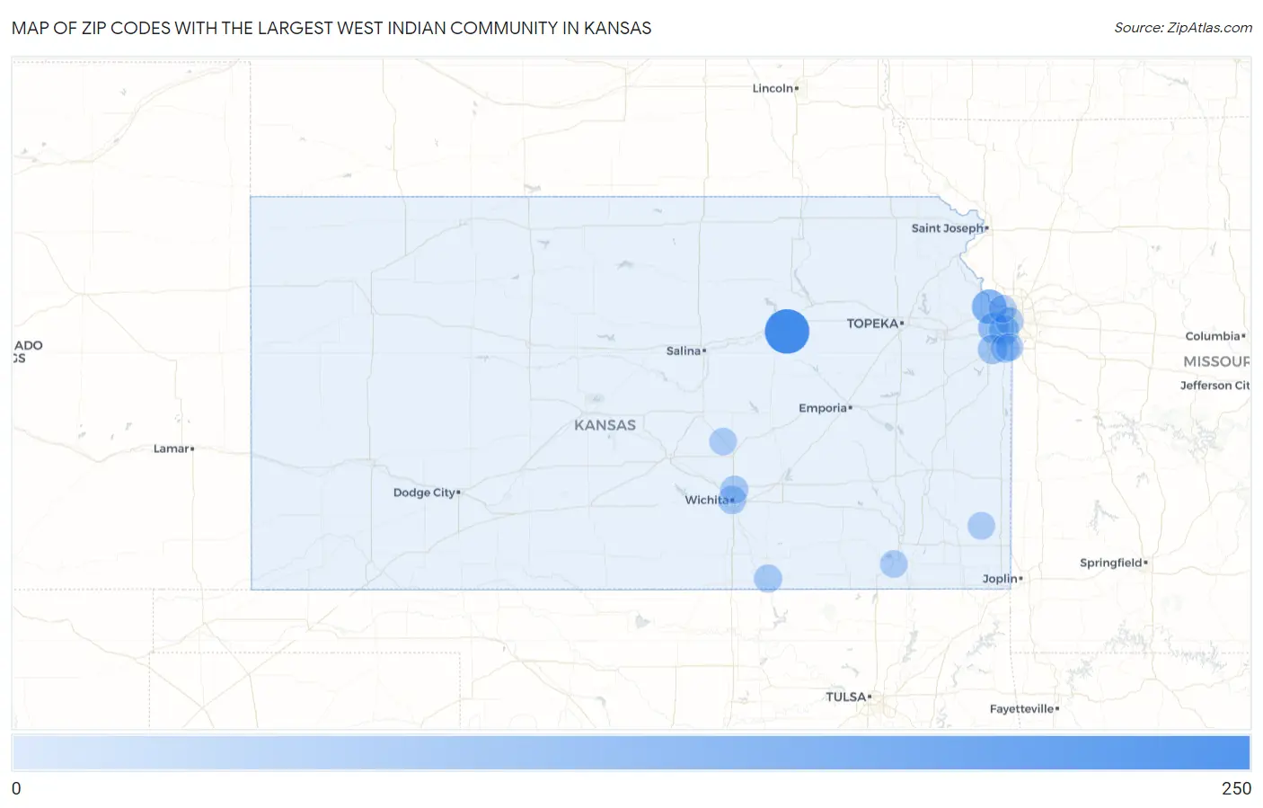 Zip Codes with the Largest West Indian Community in Kansas Map