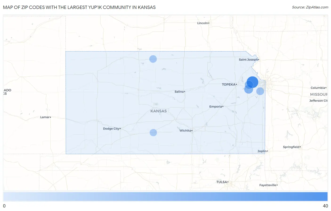Zip Codes with the Largest Yup'ik Community in Kansas Map