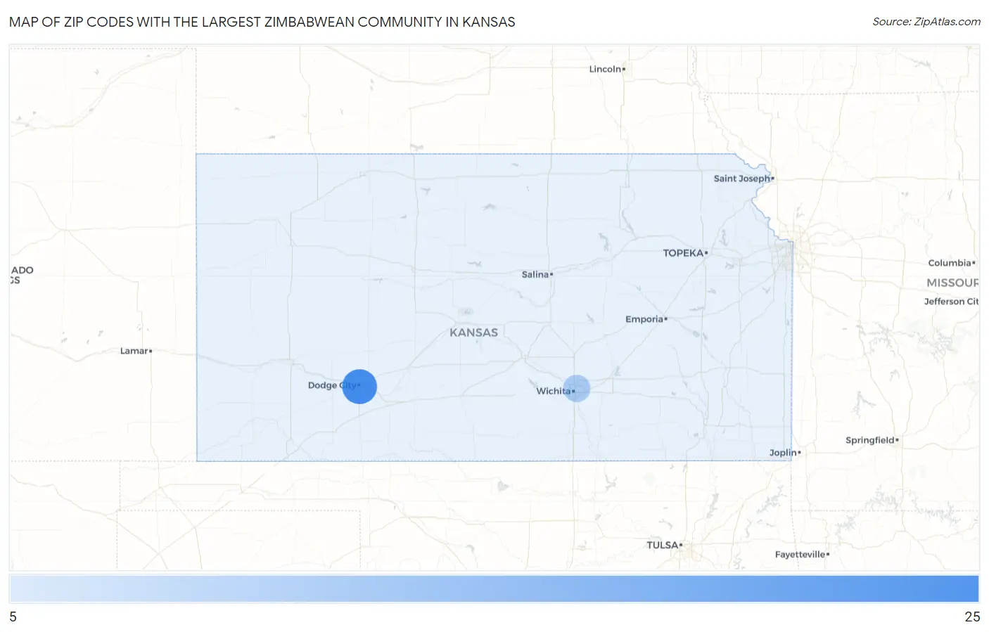 Zip Codes with the Largest Zimbabwean Community in Kansas Map