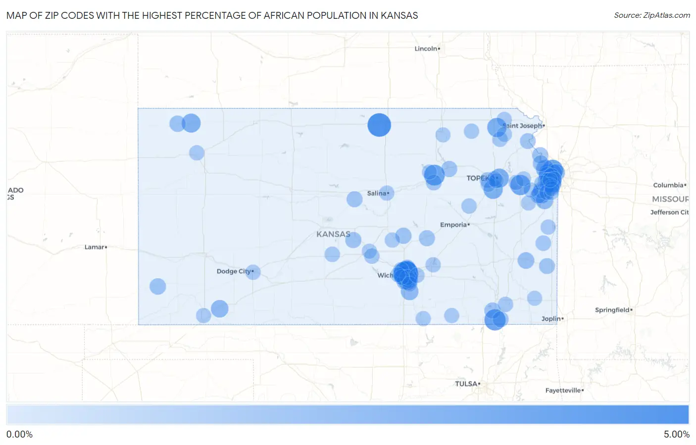 Zip Codes with the Highest Percentage of African Population in Kansas Map