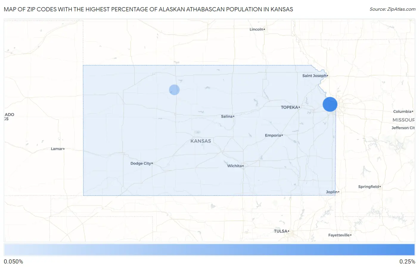 Zip Codes with the Highest Percentage of Alaskan Athabascan Population in Kansas Map