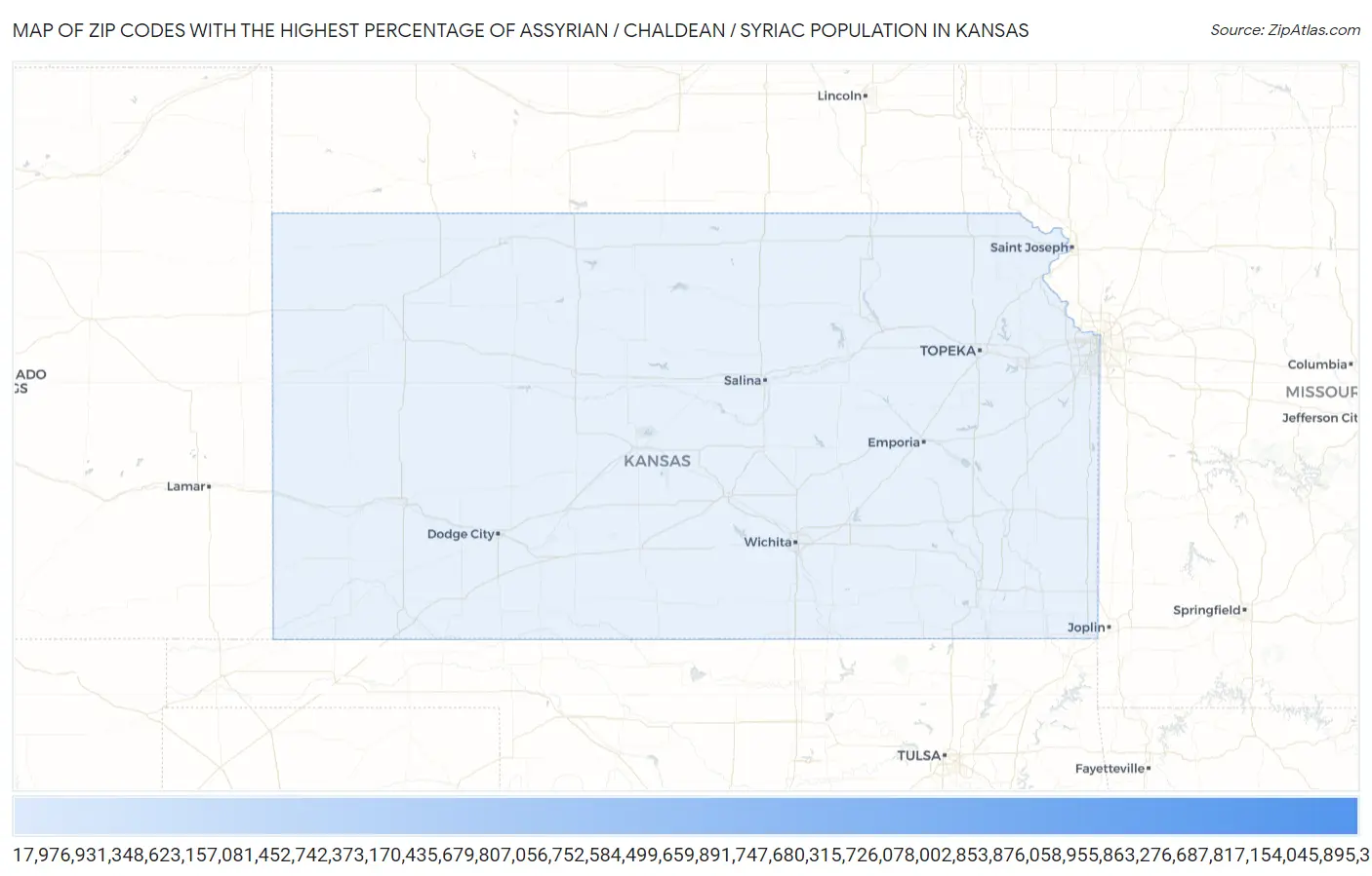 Zip Codes with the Highest Percentage of Assyrian / Chaldean / Syriac Population in Kansas Map