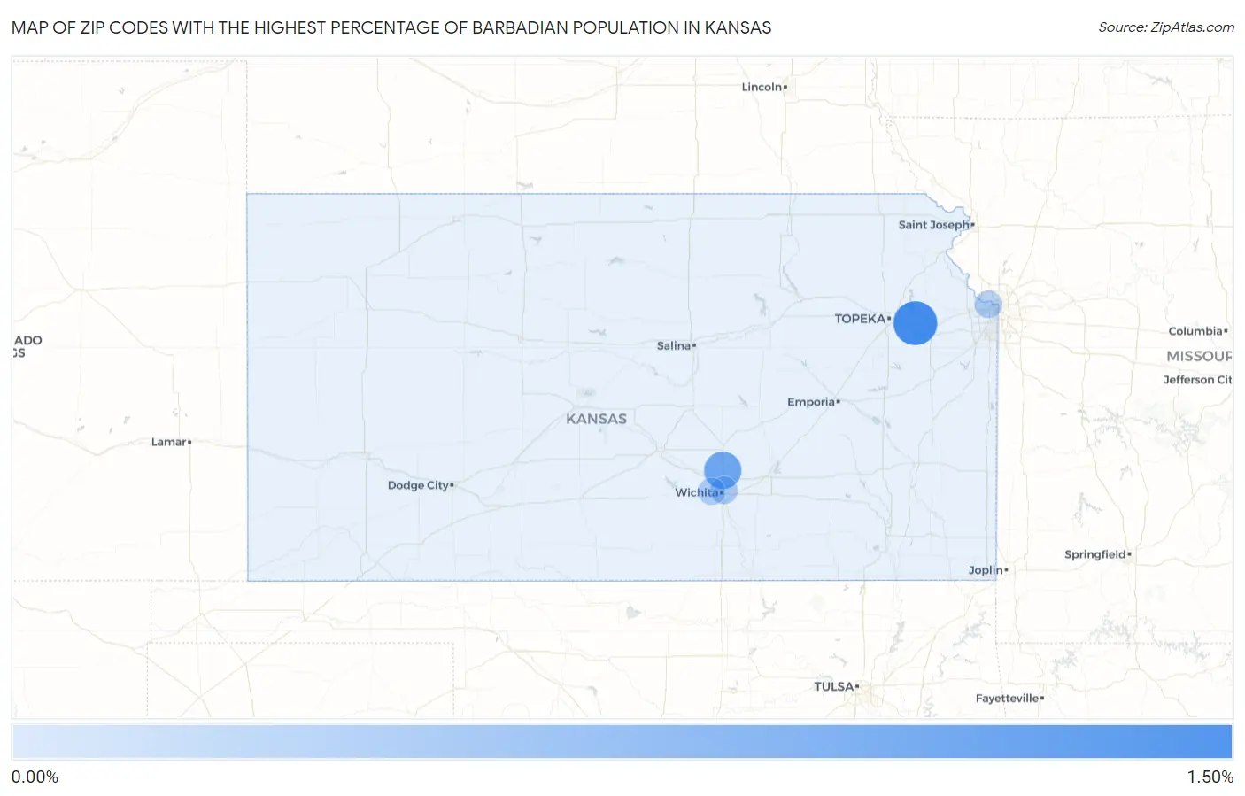 Zip Codes with the Highest Percentage of Barbadian Population in Kansas Map