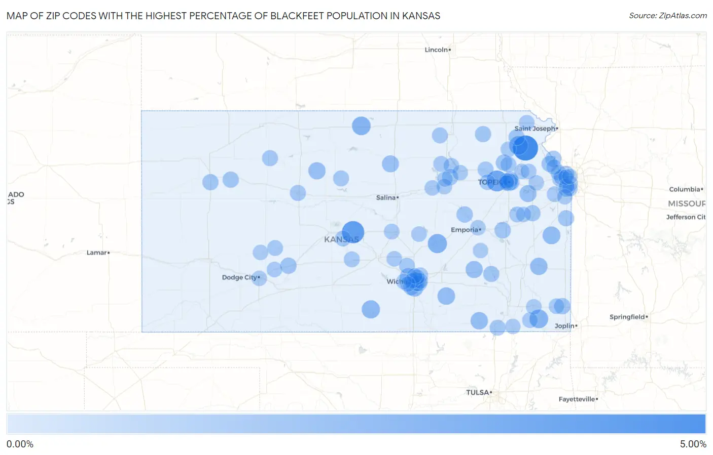 Zip Codes with the Highest Percentage of Blackfeet Population in Kansas Map