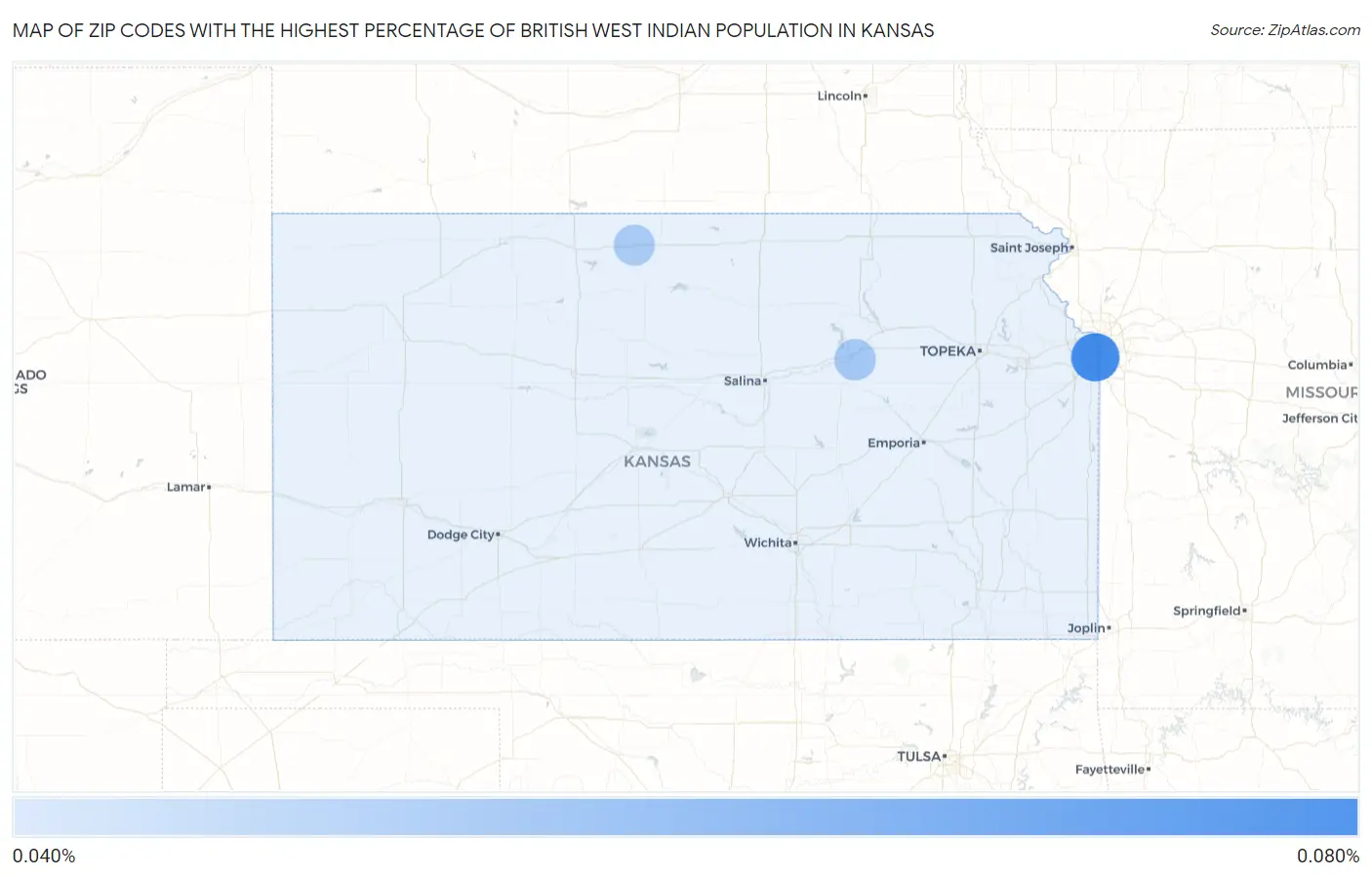 Zip Codes with the Highest Percentage of British West Indian Population in Kansas Map