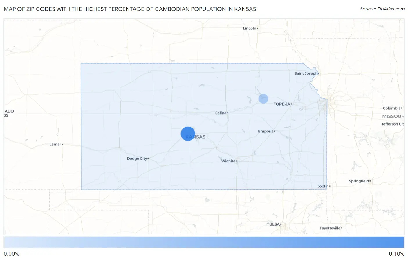 Zip Codes with the Highest Percentage of Cambodian Population in Kansas Map