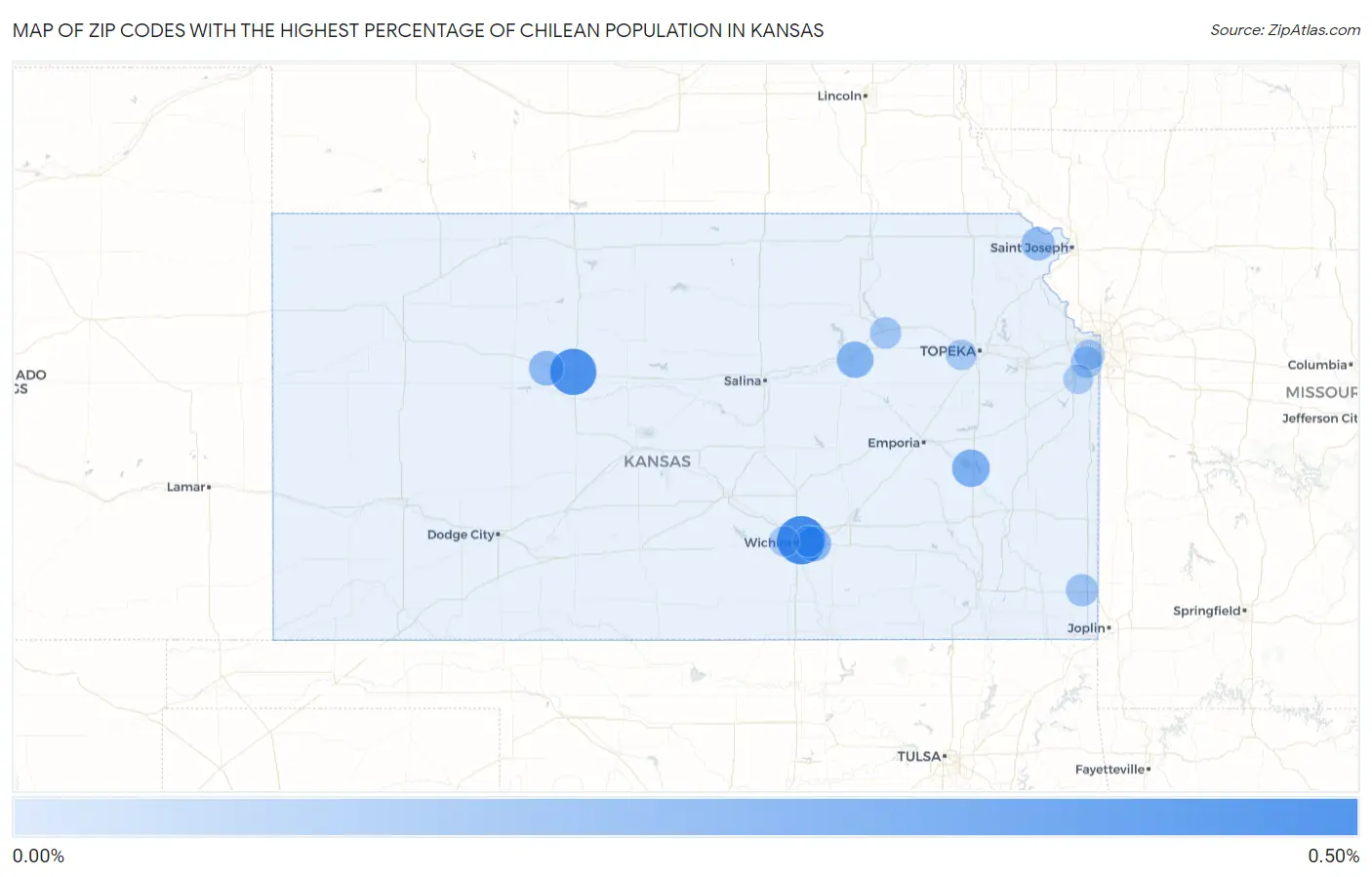 Zip Codes with the Highest Percentage of Chilean Population in Kansas Map