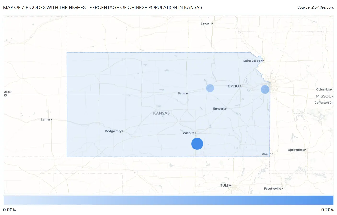 Zip Codes with the Highest Percentage of Chinese Population in Kansas Map