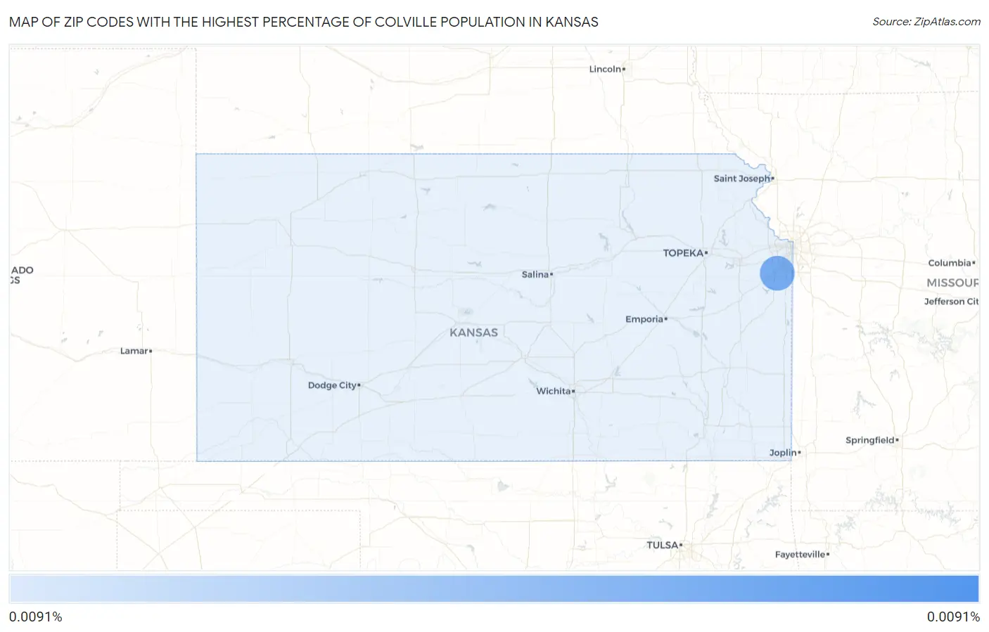 Zip Codes with the Highest Percentage of Colville Population in Kansas Map