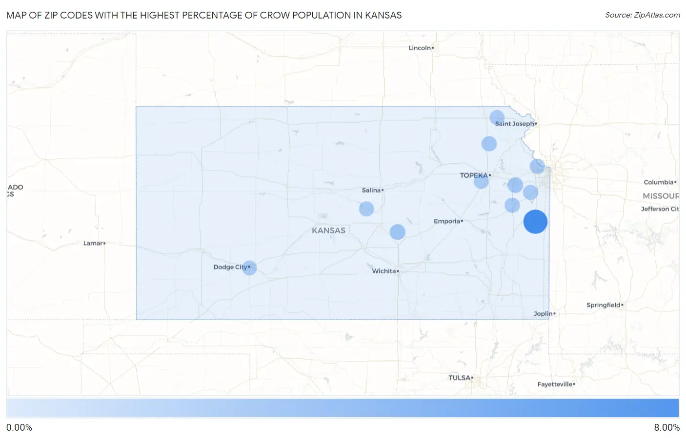 Zip Codes with the Highest Percentage of Crow Population in Kansas Map