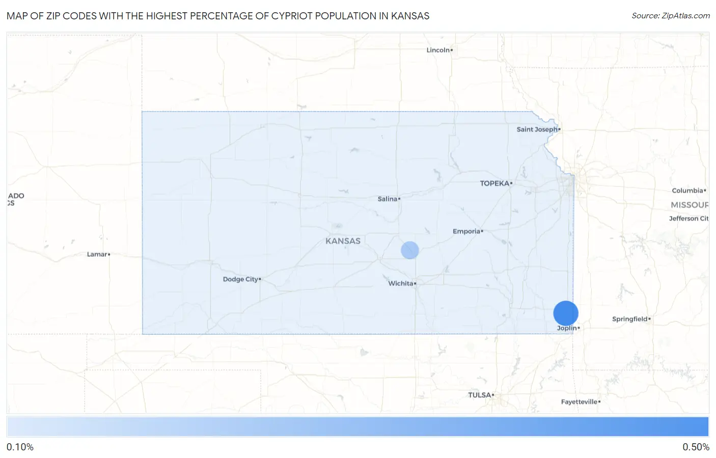 Zip Codes with the Highest Percentage of Cypriot Population in Kansas Map