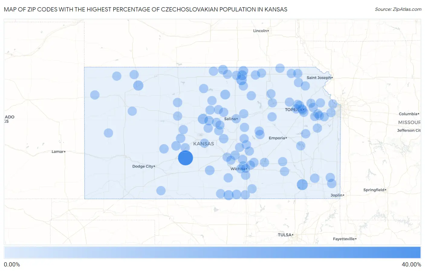 Zip Codes with the Highest Percentage of Czechoslovakian Population in Kansas Map