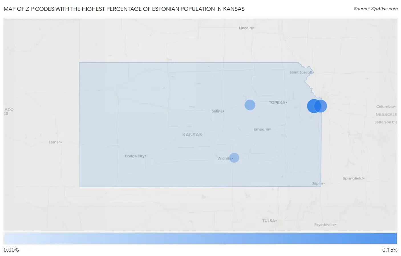 Zip Codes with the Highest Percentage of Estonian Population in Kansas Map