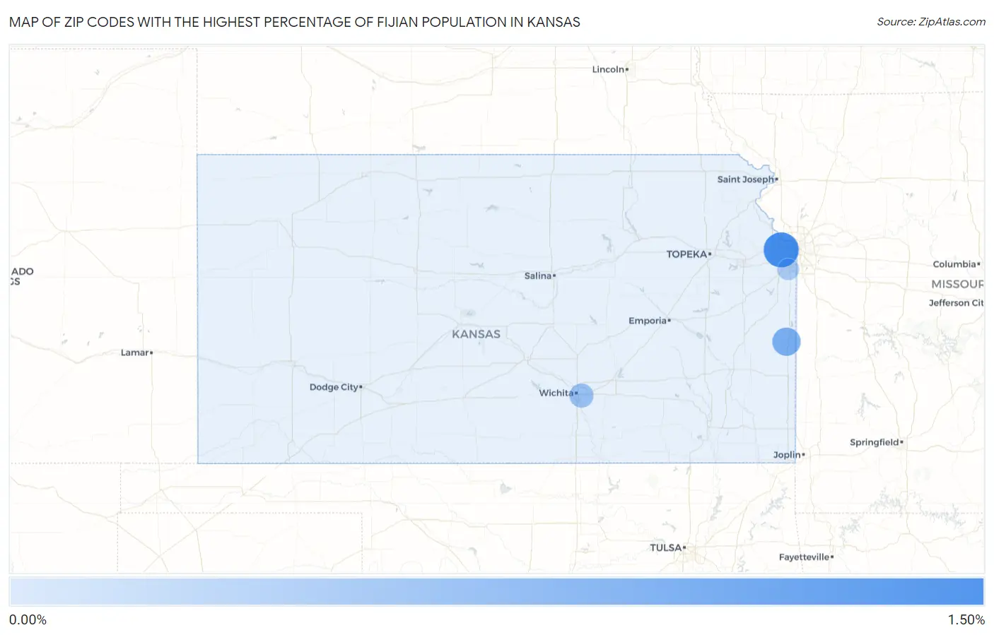 Zip Codes with the Highest Percentage of Fijian Population in Kansas Map