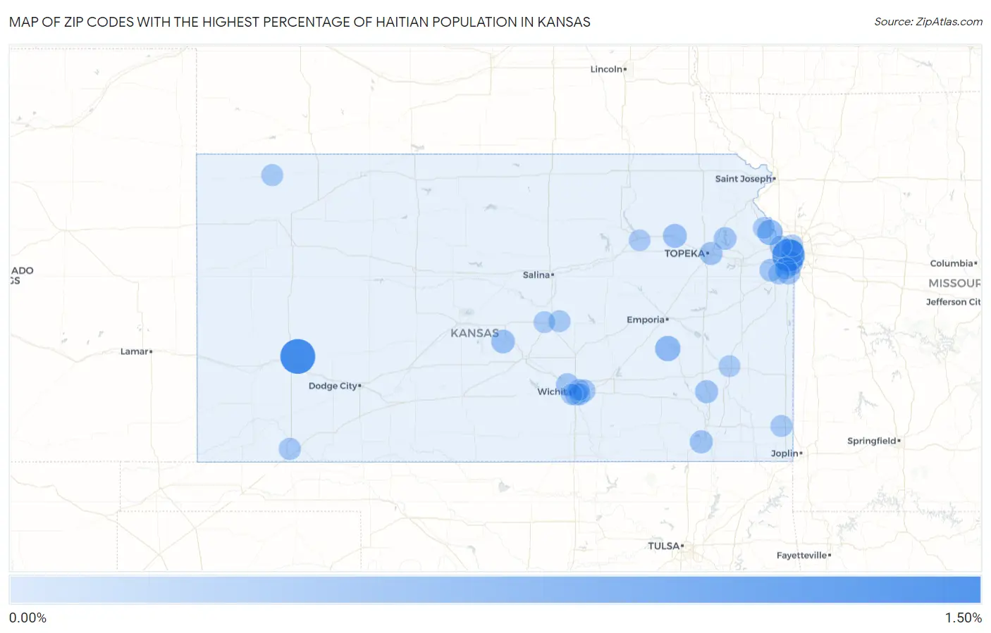 Zip Codes with the Highest Percentage of Haitian Population in Kansas Map