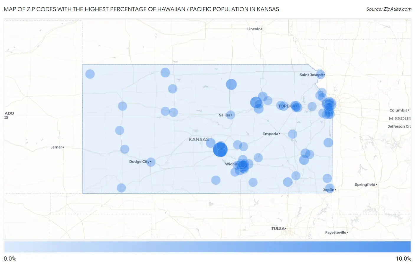 Zip Codes with the Highest Percentage of Hawaiian / Pacific Population in Kansas Map