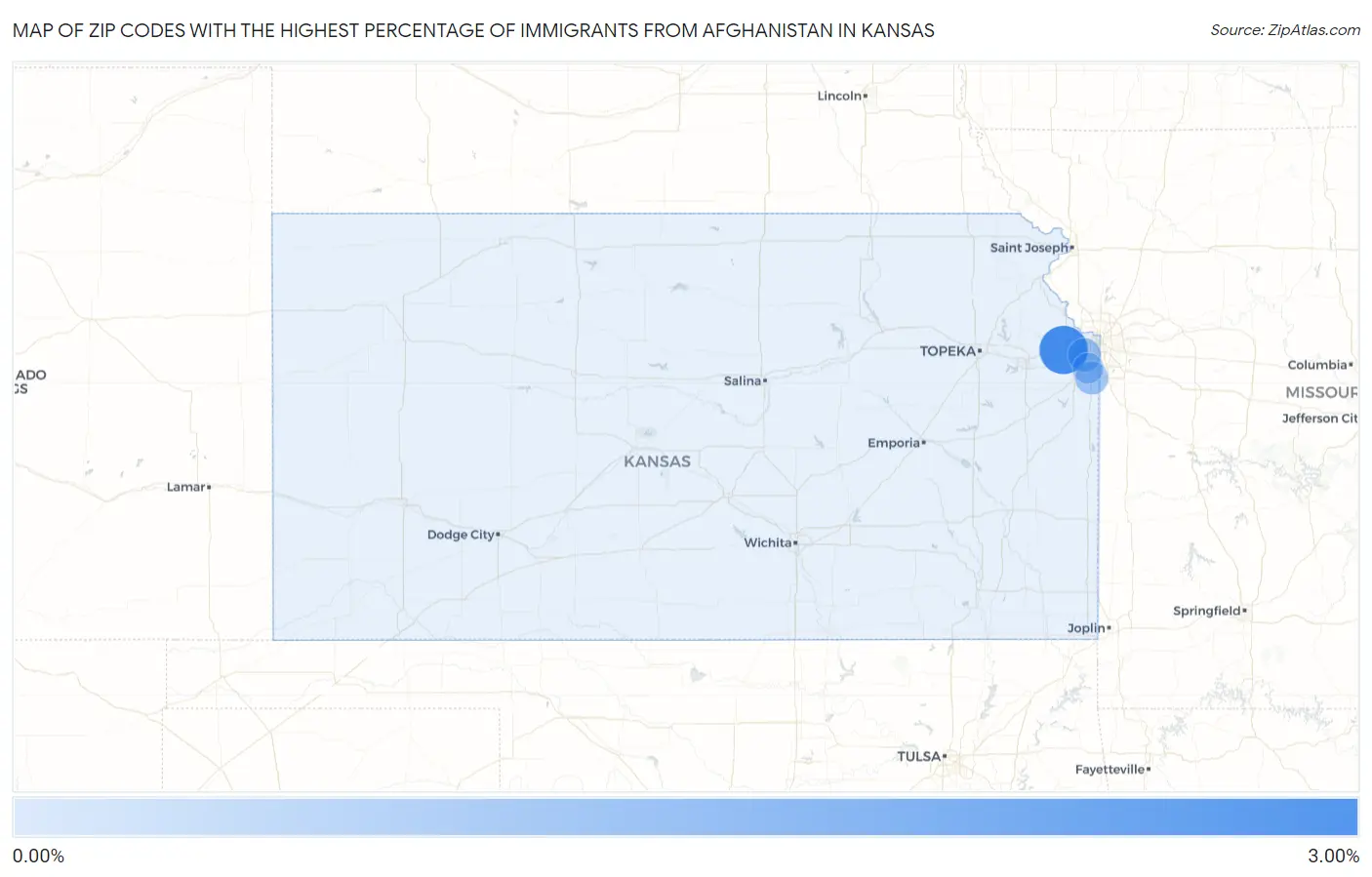 Zip Codes with the Highest Percentage of Immigrants from Afghanistan in Kansas Map