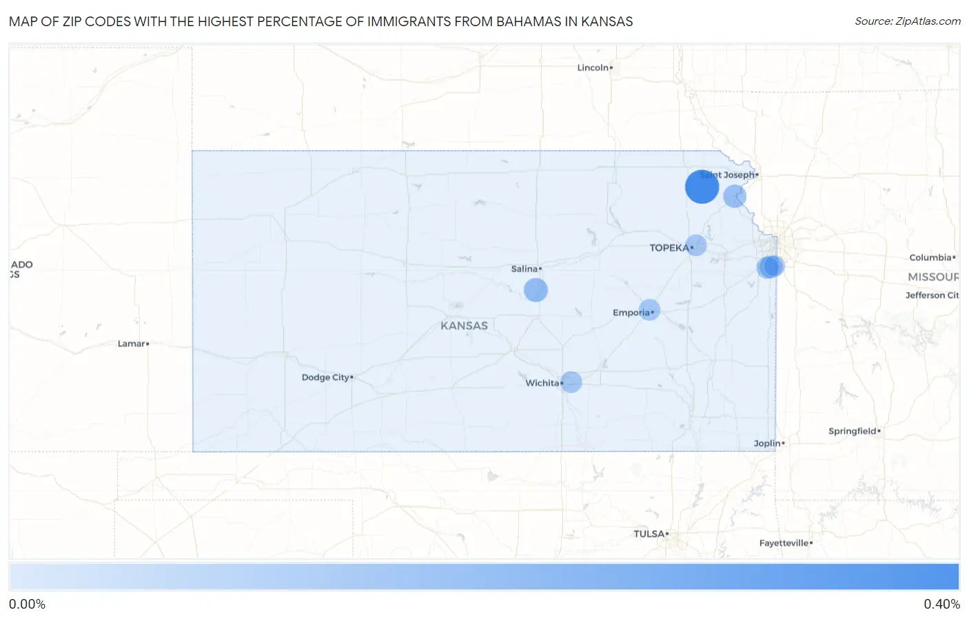 Zip Codes with the Highest Percentage of Immigrants from Bahamas in Kansas Map