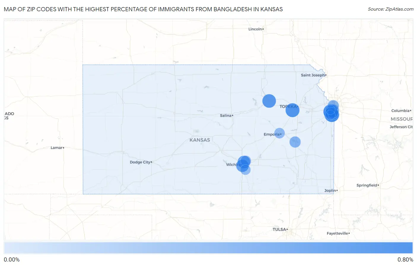 Zip Codes with the Highest Percentage of Immigrants from Bangladesh in Kansas Map